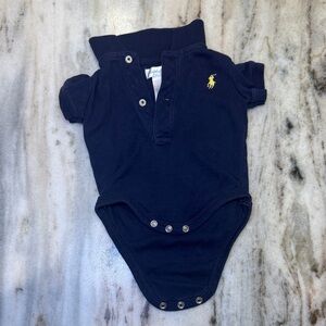 Ralph Lauren Navy Polo Baby Bodysuit with Yellow Emblem Sz 3 months